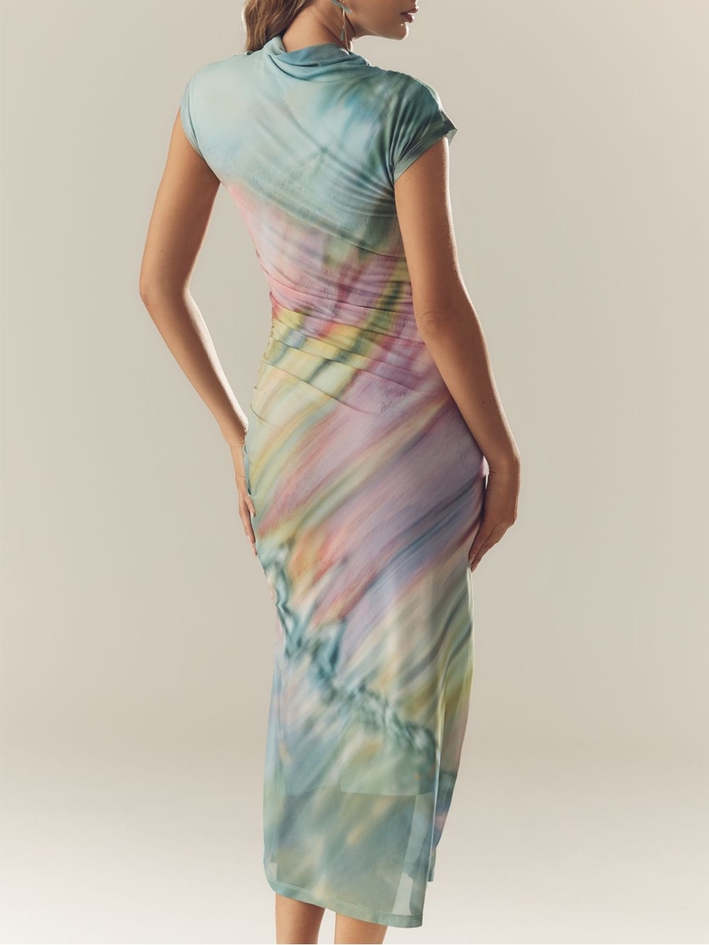 ANTHROPOLOGIE  The Maya Ruched Cowl-Neck Meah Dress – Green Pattern - Picture 9 of 11